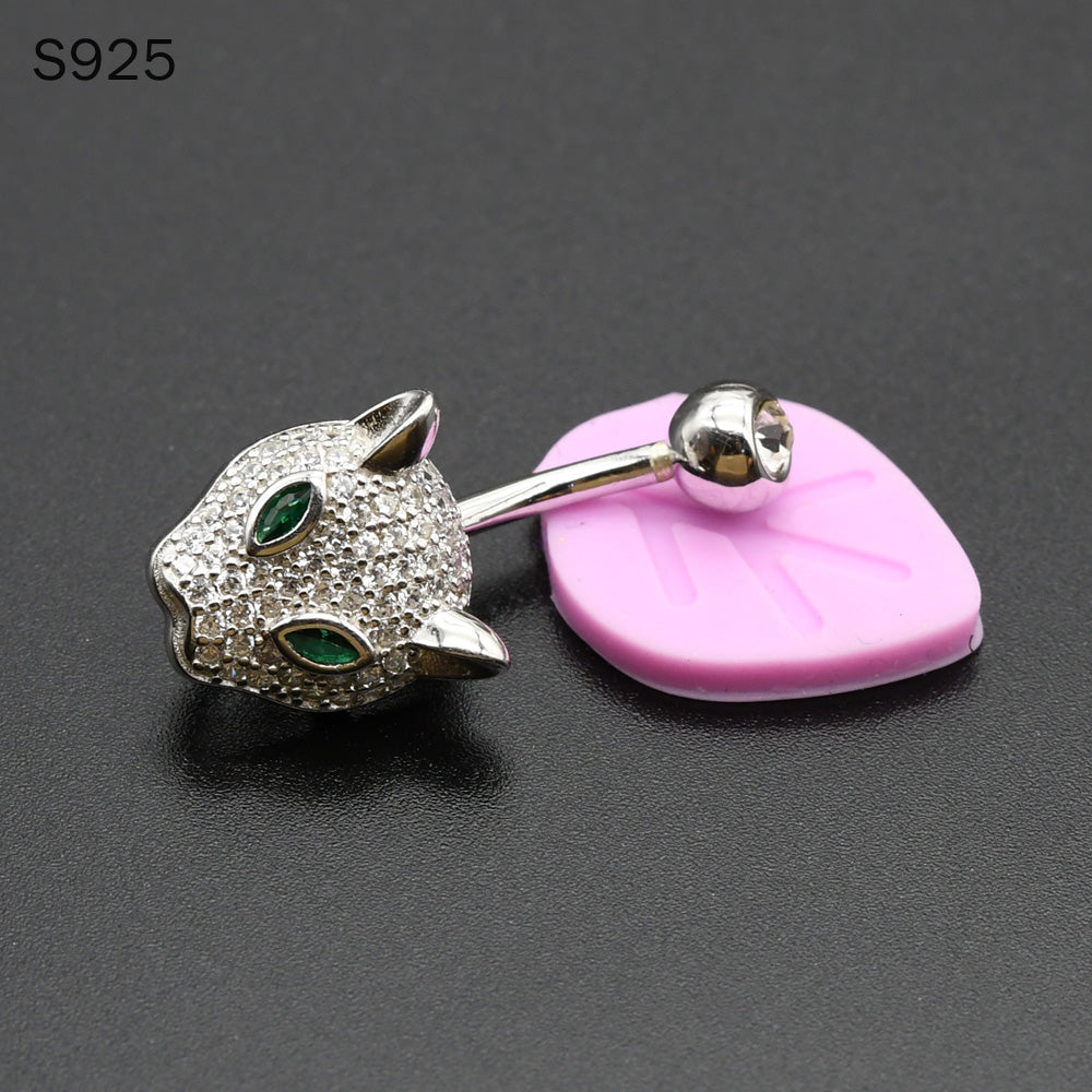 1 Piece Luxury 925 Sterling Silver Navel Ring Green Eye Leopard Belly Piercing Jewelry