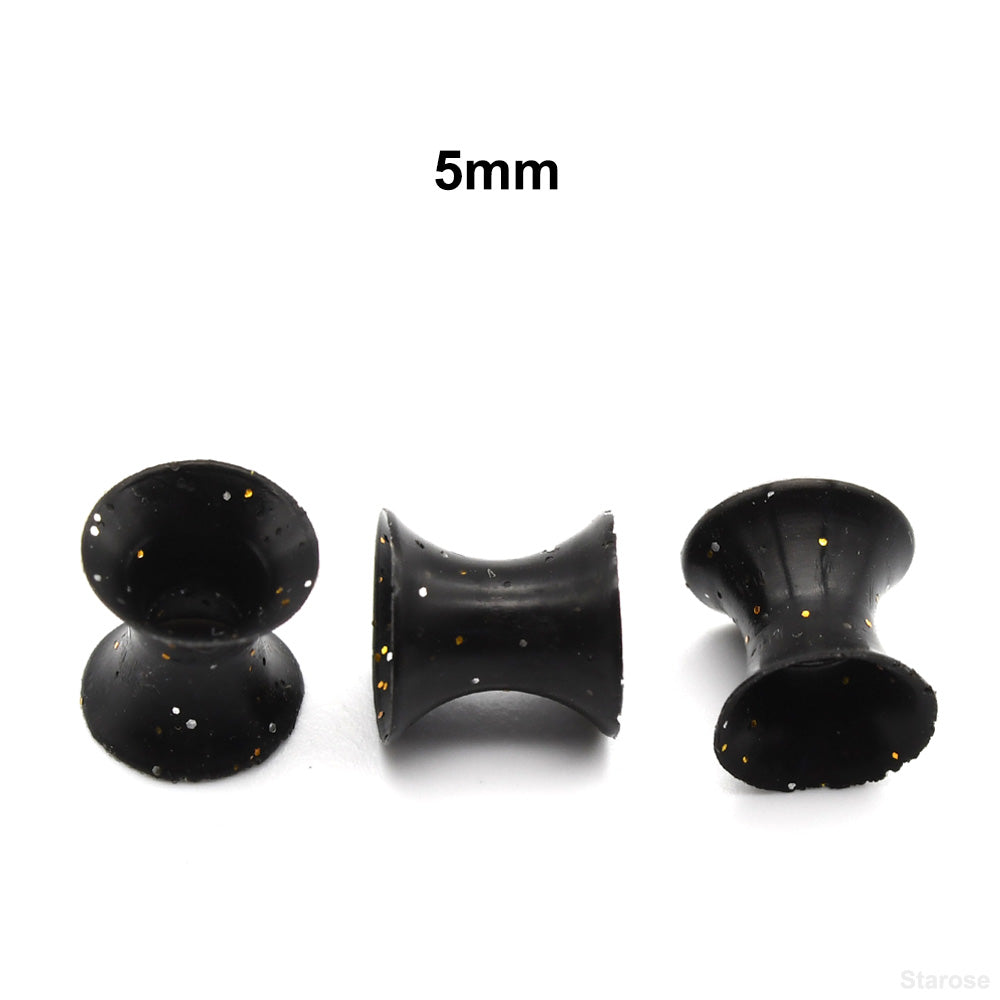 10 Pieces-Pack New Black Silicone Tunnels with Colored Sequins 00G 8G 14mm Silicone Ear Plugs for Women Men Ear Stretcher Ear Piercing Lobe Earringsrtable for Men and Women
