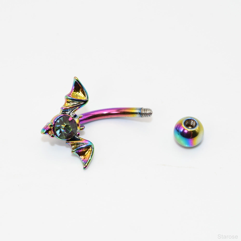 1 Piece Dark Animal Bat Navel Rings with Heart Rhinestone Stainless Steel Belly Button Piercing Navel Jewelry