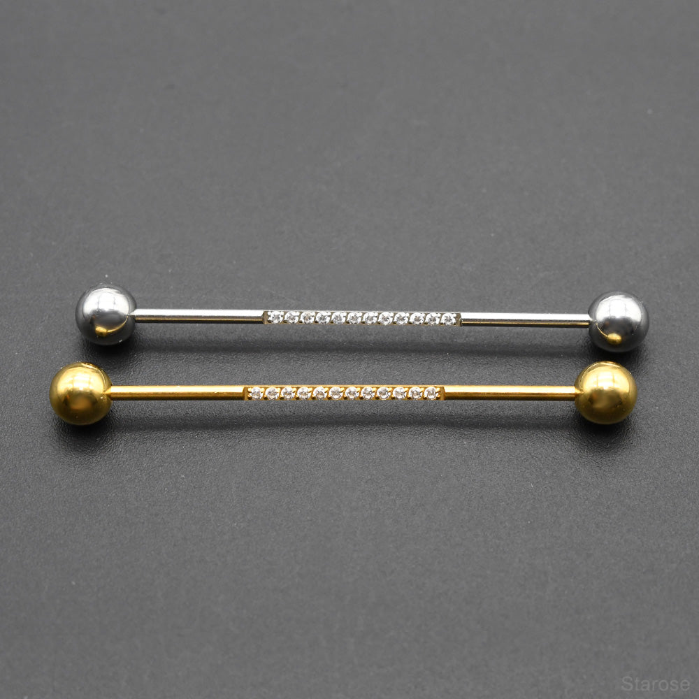 1 Piece 36mm Straight Industrial Piercing Jewelry with Mirco Zircon 316L Stainless Steel Long Industrial Barbells Piercing 14G 16G