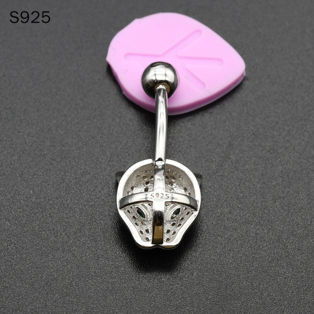 1 Piece Luxury 925 Sterling Silver Navel Ring Green Eye Leopard Belly Piercing Jewelry