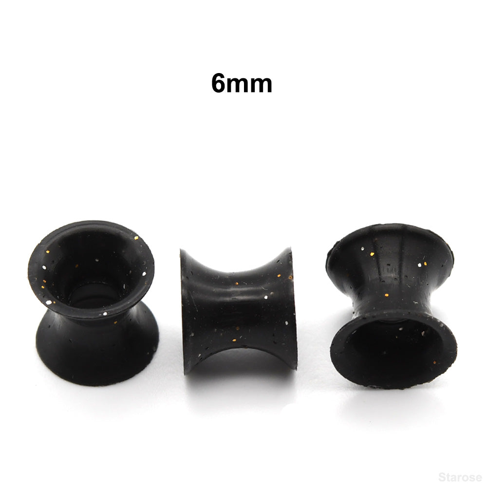 10 Pieces-Pack New Black Silicone Tunnels with Colored Sequins 00G 8G 14mm Silicone Ear Plugs for Women Men Ear Stretcher Ear Piercing Lobe Earringsrtable for Men and Women