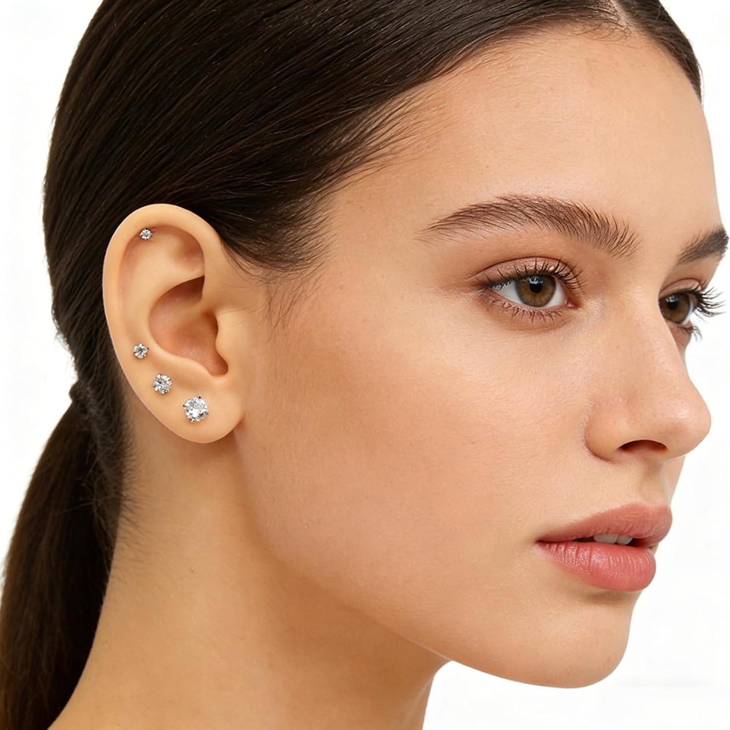 4 Pairs Set 316L Surgical Steel Labret Ear Nose Stud with 2-5mm Round CZ Flat Back Medusa Piercing Helix Cartilage Earrings 16G