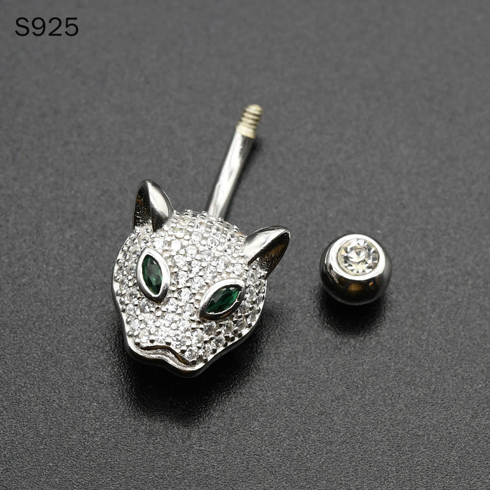 1 Piece Luxury 925 Sterling Silver Navel Ring Green Eye Leopard Belly Piercing Jewelry