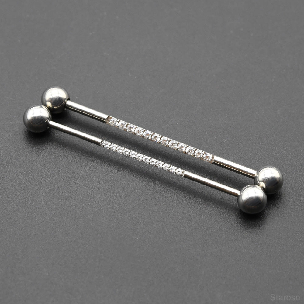 1 Piece 36mm Straight Industrial Piercing Jewelry with Mirco Zircon 316L Stainless Steel Long Industrial Barbells Piercing 14G 16G