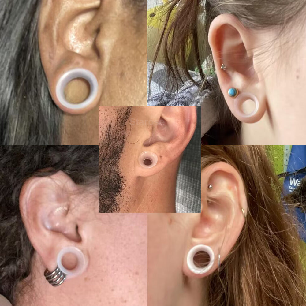 10 Pieces-Pack 3~24mm White Thin Ear Tunnels Silicone Tunnels 00G 10mm Plugs Ear Expander Earlets Lobe Piercing Large Gauge