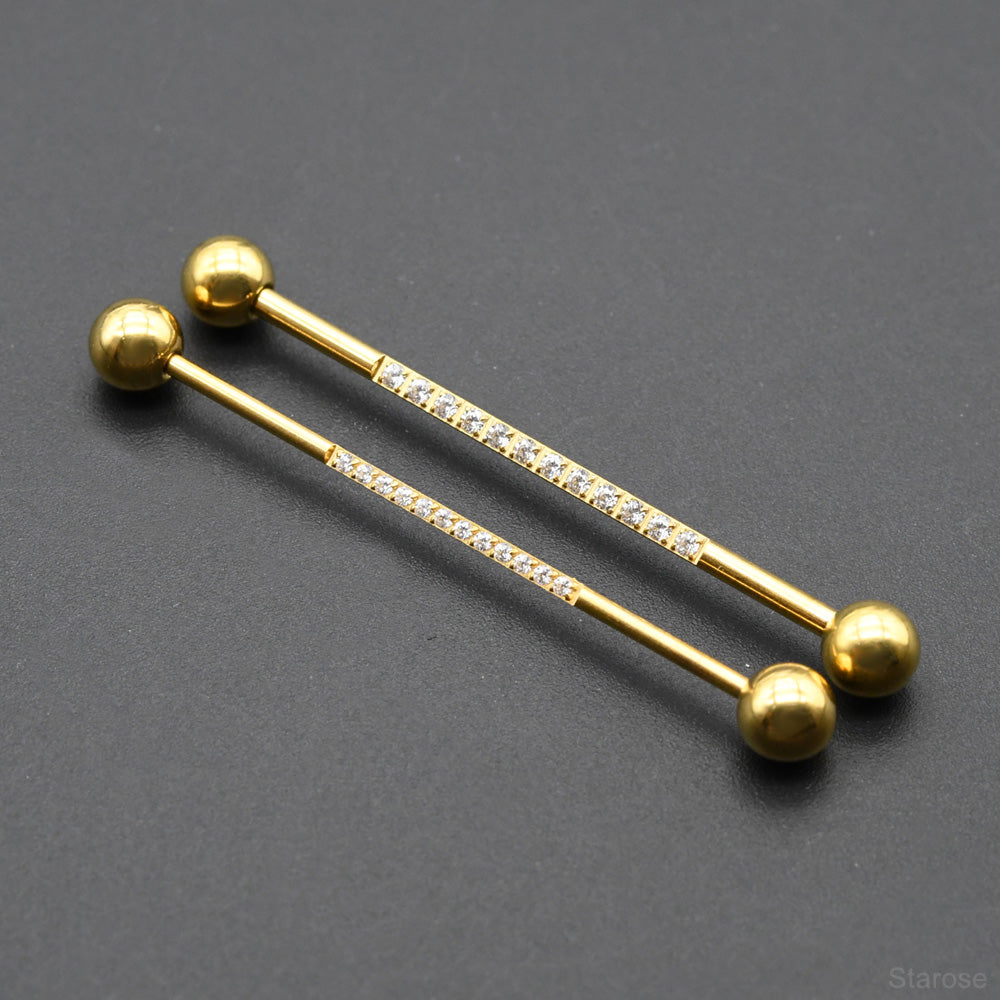 1 Piece 36mm Straight Industrial Piercing Jewelry with Mirco Zircon 316L Stainless Steel Long Industrial Barbells Piercing 14G 16G