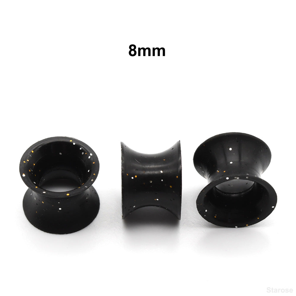 10 Pieces-Pack New Black Silicone Tunnels with Colored Sequins 00G 8G 14mm Silicone Ear Plugs for Women Men Ear Stretcher Ear Piercing Lobe Earringsrtable for Men and Women