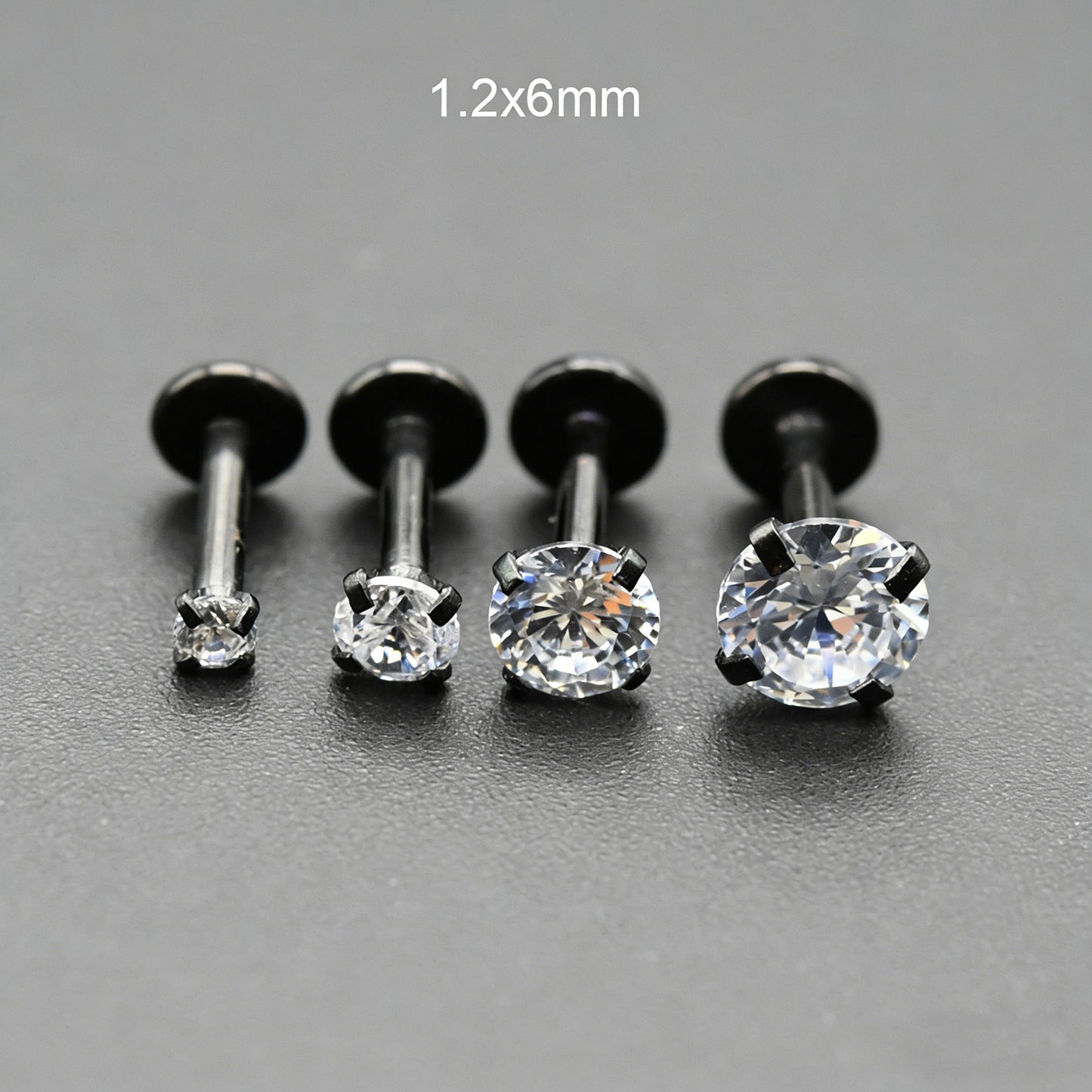 4 Pairs Set 316L Surgical Steel Labret Ear Nose Stud with 2-5mm Round CZ Flat Back Medusa Piercing Helix Cartilage Earrings 16G