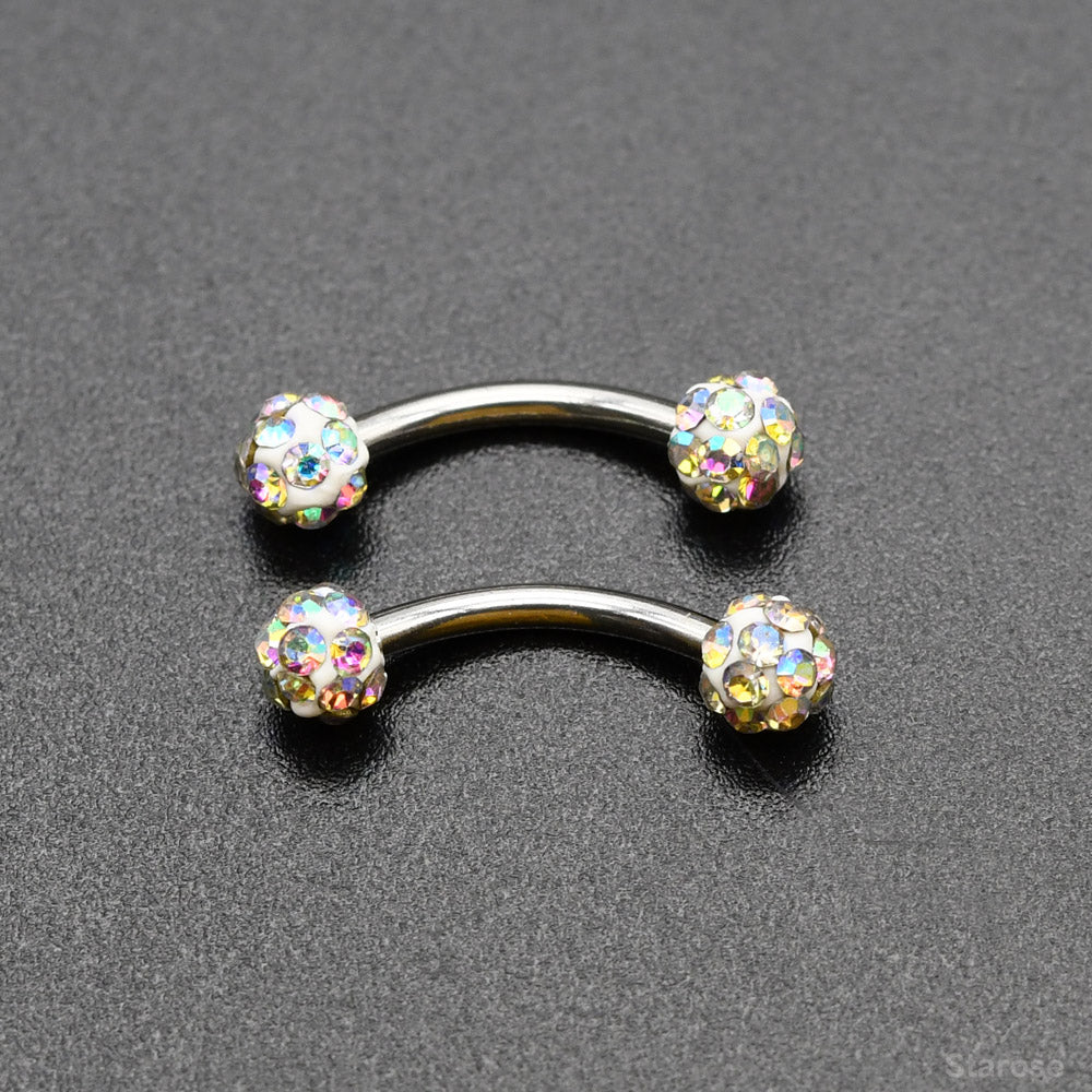 2 Piece-Pack Curved Barbell Piercing Crystal Ball Eyebrow Piercing Vertical Labret Ring