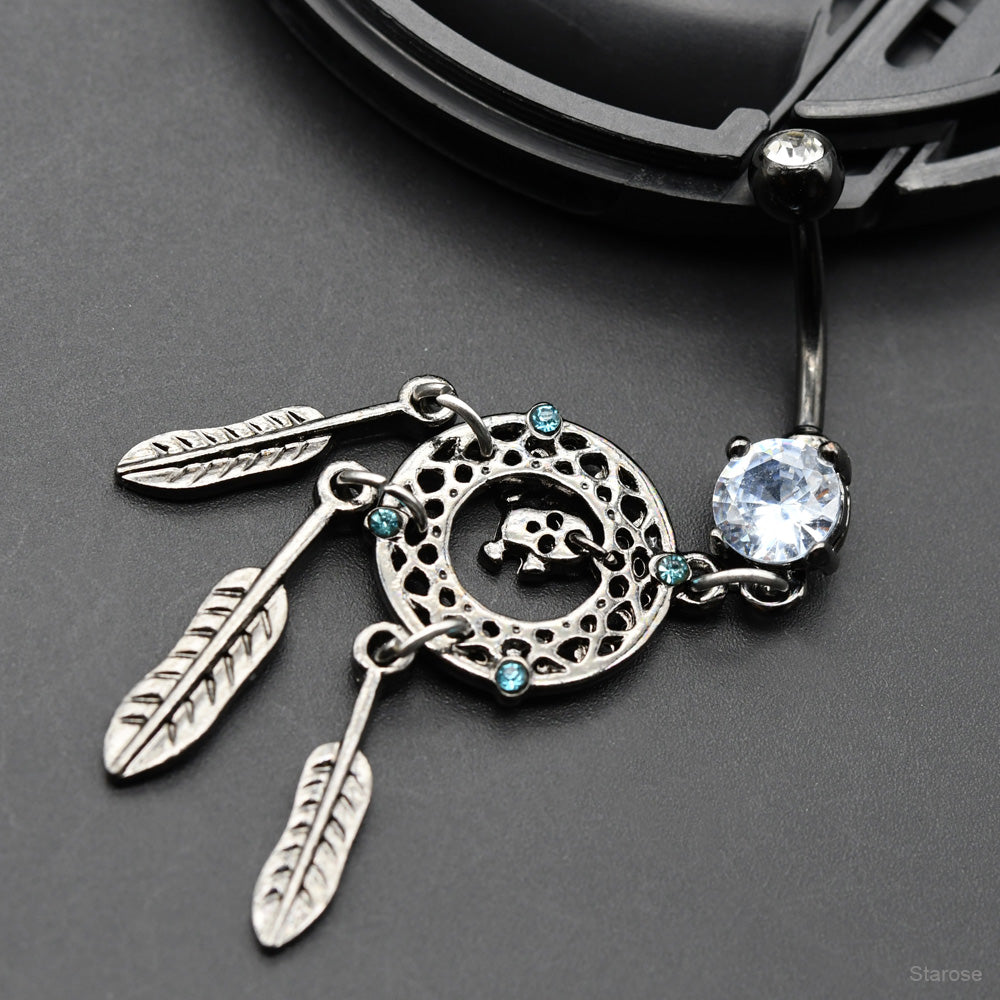 1 Piece Black Skull Dream Catcher Navel Piercing Belly Button Rings Curved Barbell Piercing