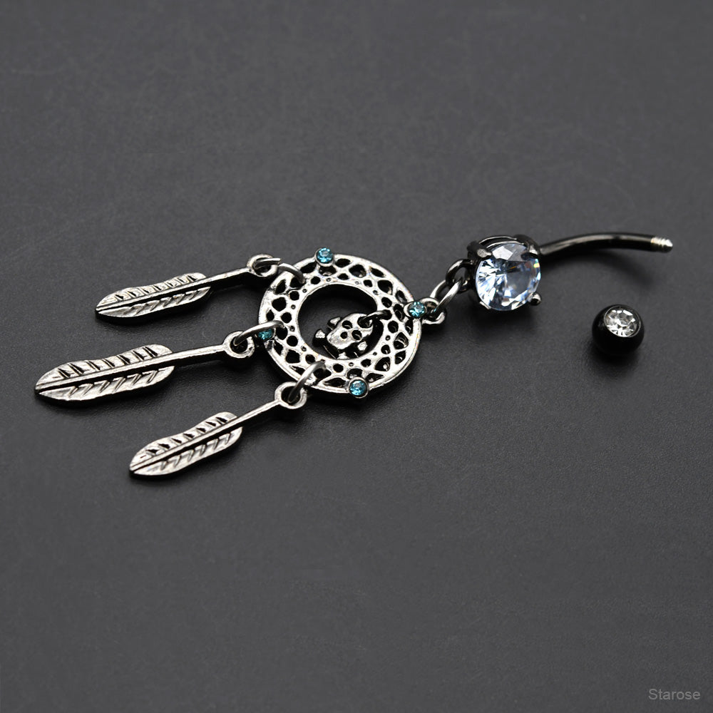 1 Piece Black Skull Dream Catcher Navel Piercing Belly Button Rings Curved Barbell Piercing