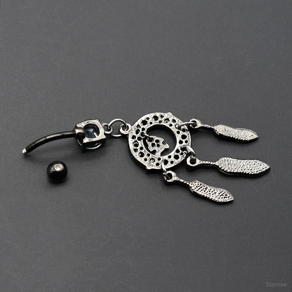 1 Piece Black Skull Dream Catcher Navel Piercing Belly Button Rings Curved Barbell Piercing