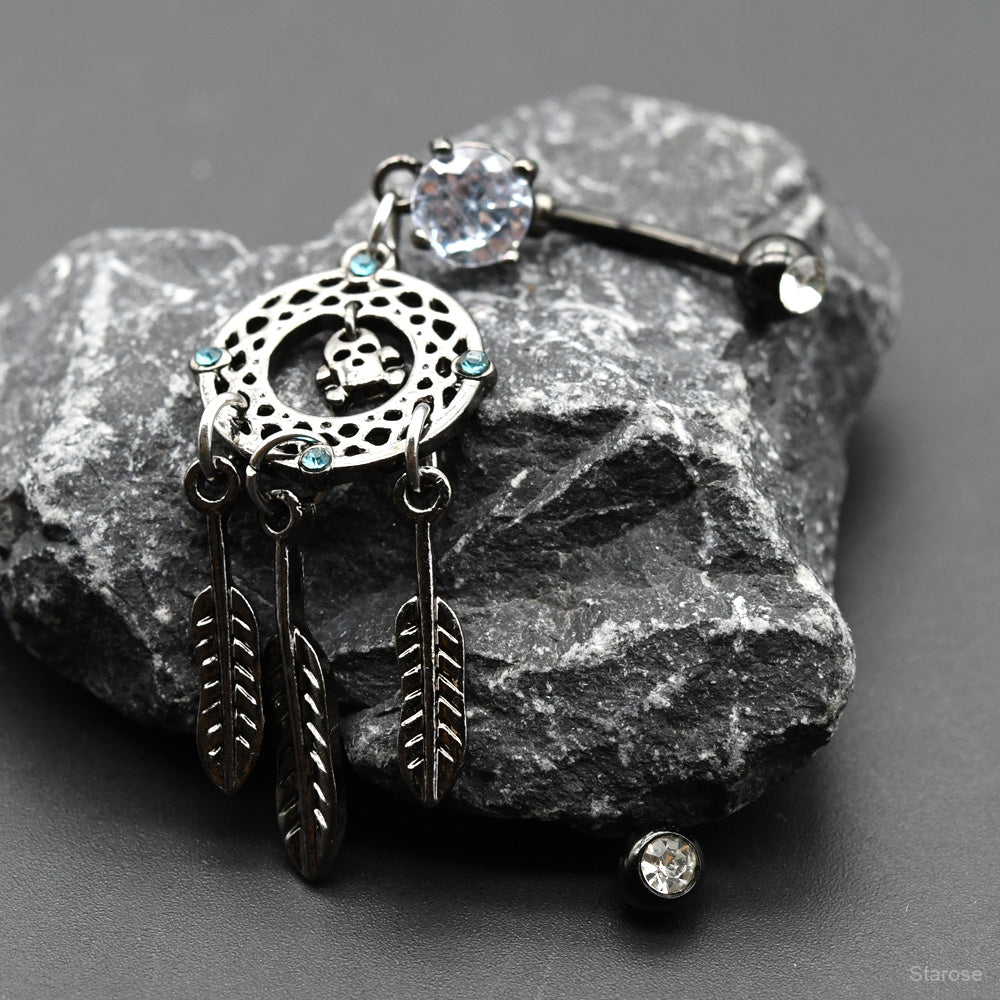 1 Piece Black Skull Dream Catcher Navel Piercing Belly Button Rings Curved Barbell Piercing