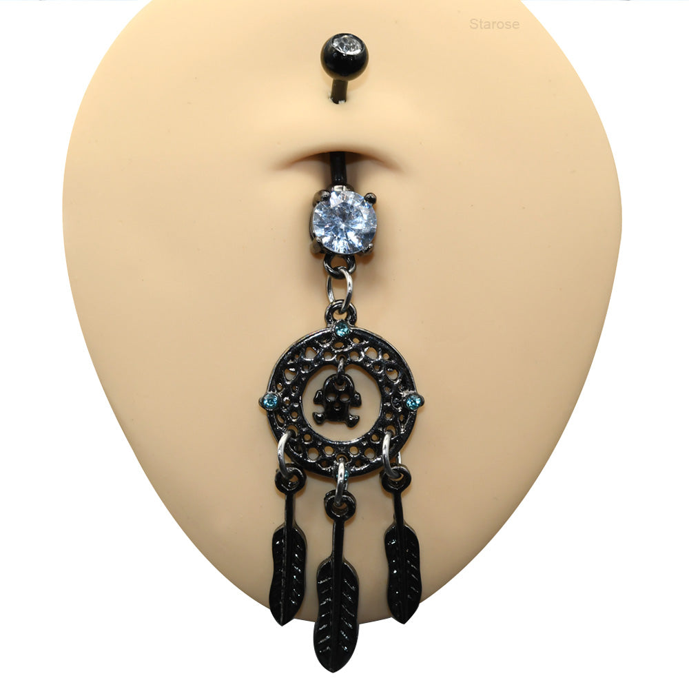 1 Piece Black Skull Dream Catcher Navel Piercing Belly Button Rings Curved Barbell Piercing