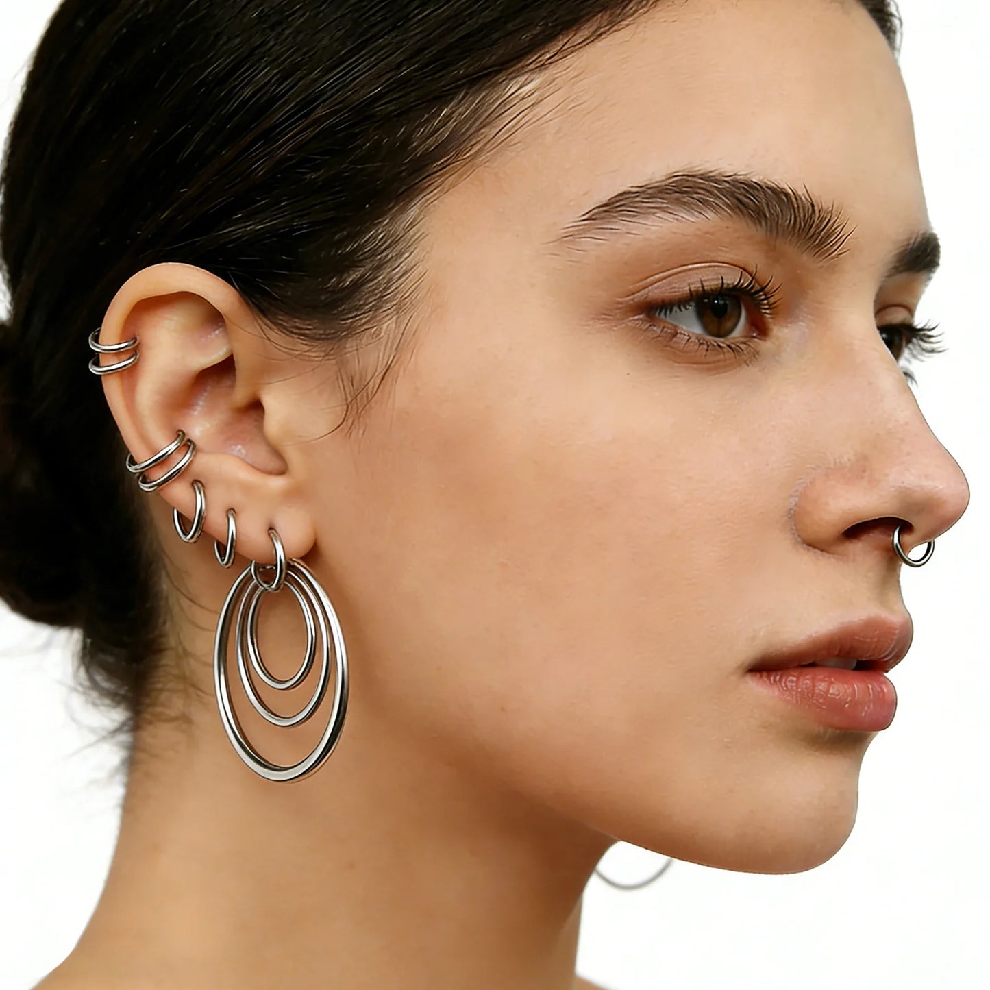 1 PAIR High Polished 316L Surgical Steel Nose Ring Hoop Ear Piercing Jewelry Hinged Clicker Piercing for Septum Labret BCR 18G-00G