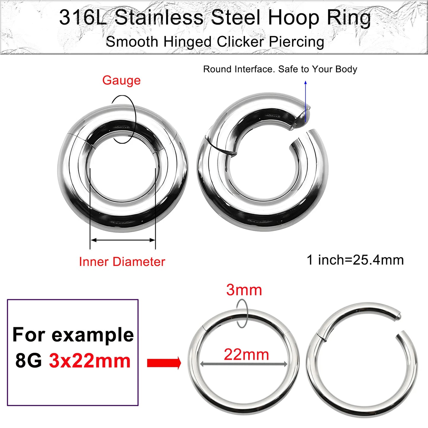 1 PAIR High Polished 316L Surgical Steel Nose Ring Hoop Ear Piercing Jewelry Hinged Clicker Piercing for Septum Labret BCR 18G-00G