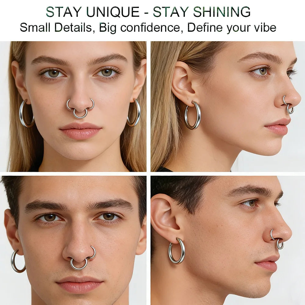 1 PAIR High Polished 316L Surgical Steel Nose Ring Hoop Ear Piercing Jewelry Hinged Clicker Piercing for Septum Labret BCR 18G-00G