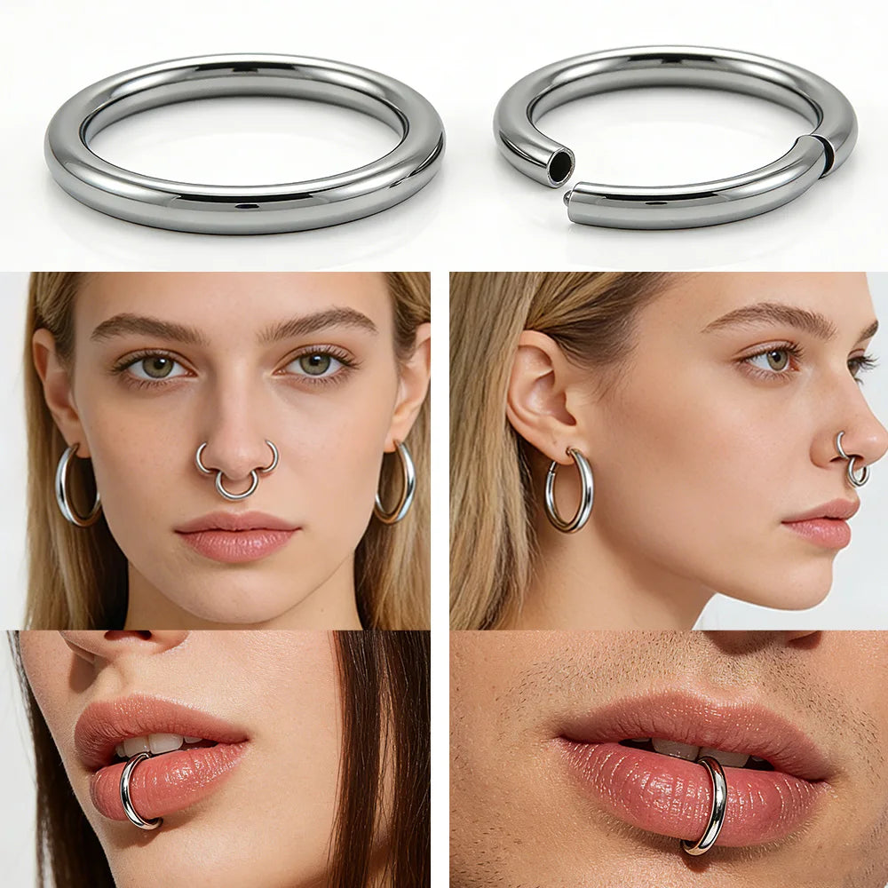 1 PAIR High Polished 316L Surgical Steel Nose Ring Hoop Ear Piercing Jewelry Hinged Clicker Piercing for Septum Labret BCR 18G-00G
