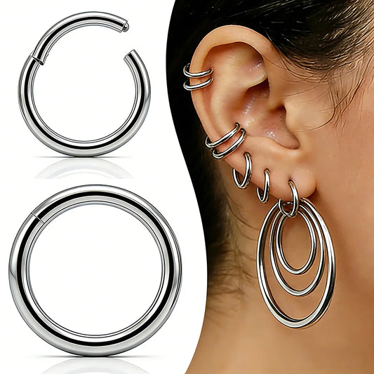 1 PAIR High Polished 316L Surgical Steel Nose Ring Hoop Ear Piercing Jewelry Hinged Clicker Piercing for Septum Labret BCR 18G-00G