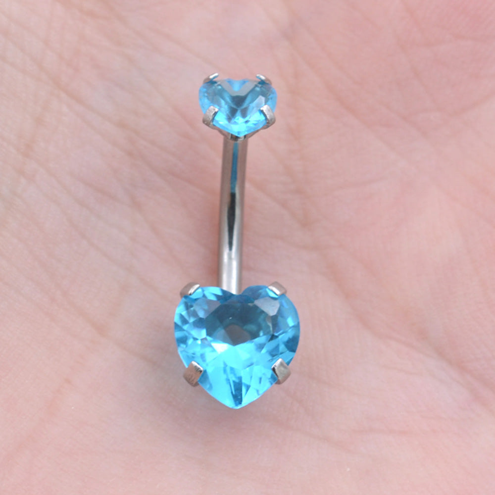 1 Piece Bright Zircon Heart Belly Button Rings Curved Barbell Piercing Navel Jewelry