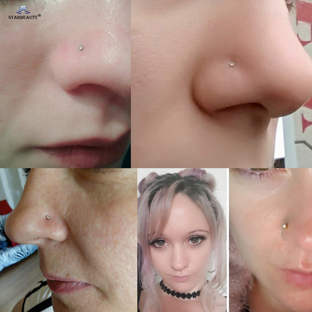 3Pcs Pack 0.8x7mm Bone Round Star Heart Crystal Nose Studs Stainless Steel Lip Nose Piercing Ear Jewelry