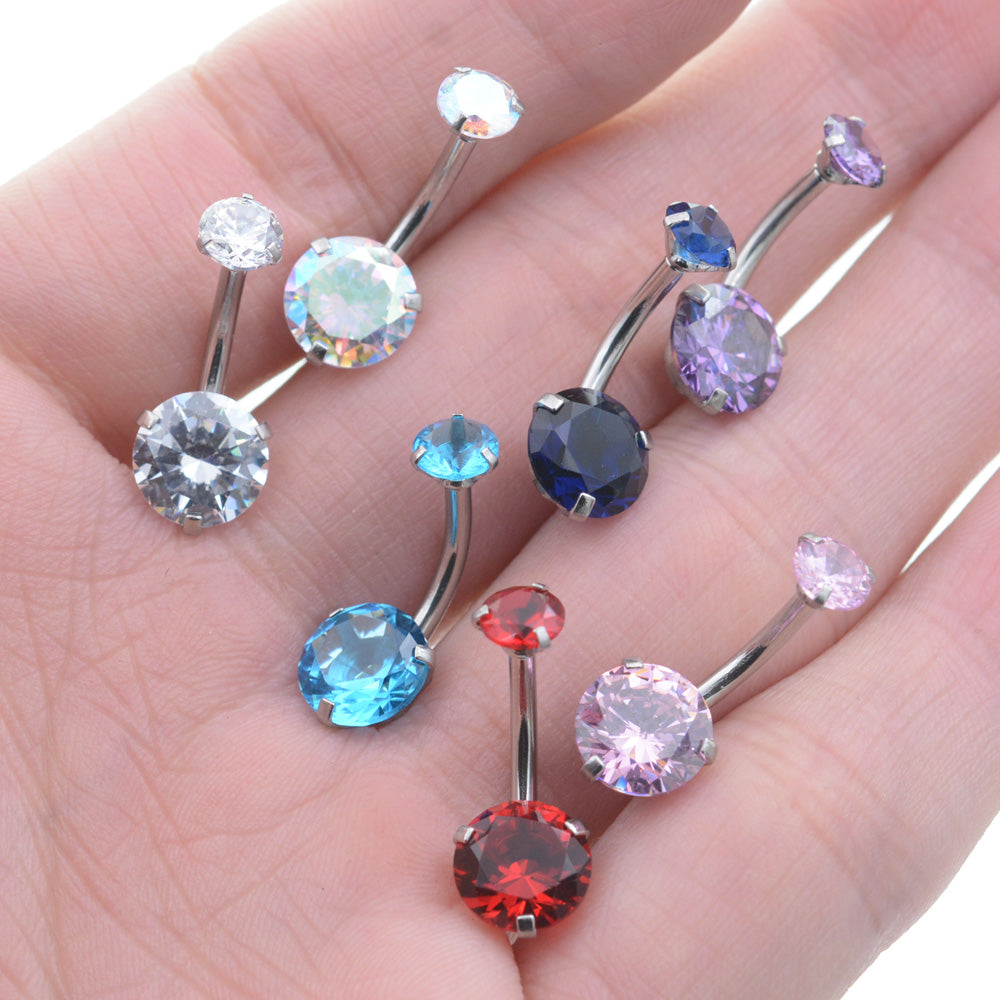 1 Piece Round Crystal Zircon Belly Button Rings Navel Piercing Barbell Jewelry
