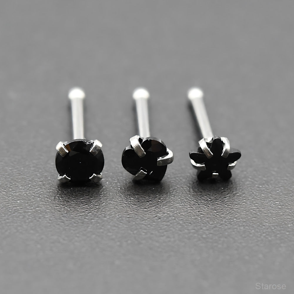 3Pcs Pack 0.8x7mm Bone Round Star Heart Crystal Nose Studs Stainless Steel Lip Nose Piercing Ear Jewelry
