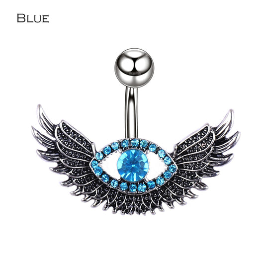 1 Piece Blue Hawk Eye Belly Piercing Stainless Steel Wing Belly Button Rings Navel Bar