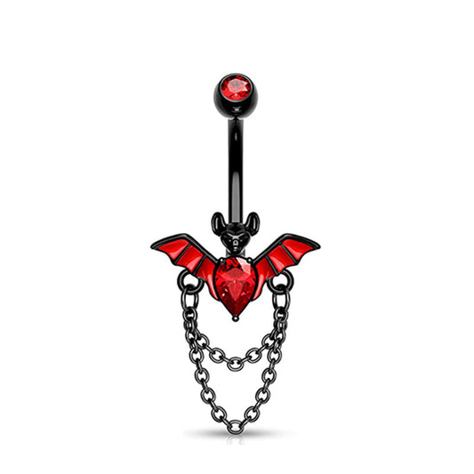 1 Piece Punk Bat Tassel Belly Button Ring Black Chain Navel Piercing Stainless Steel Navel Jewelry