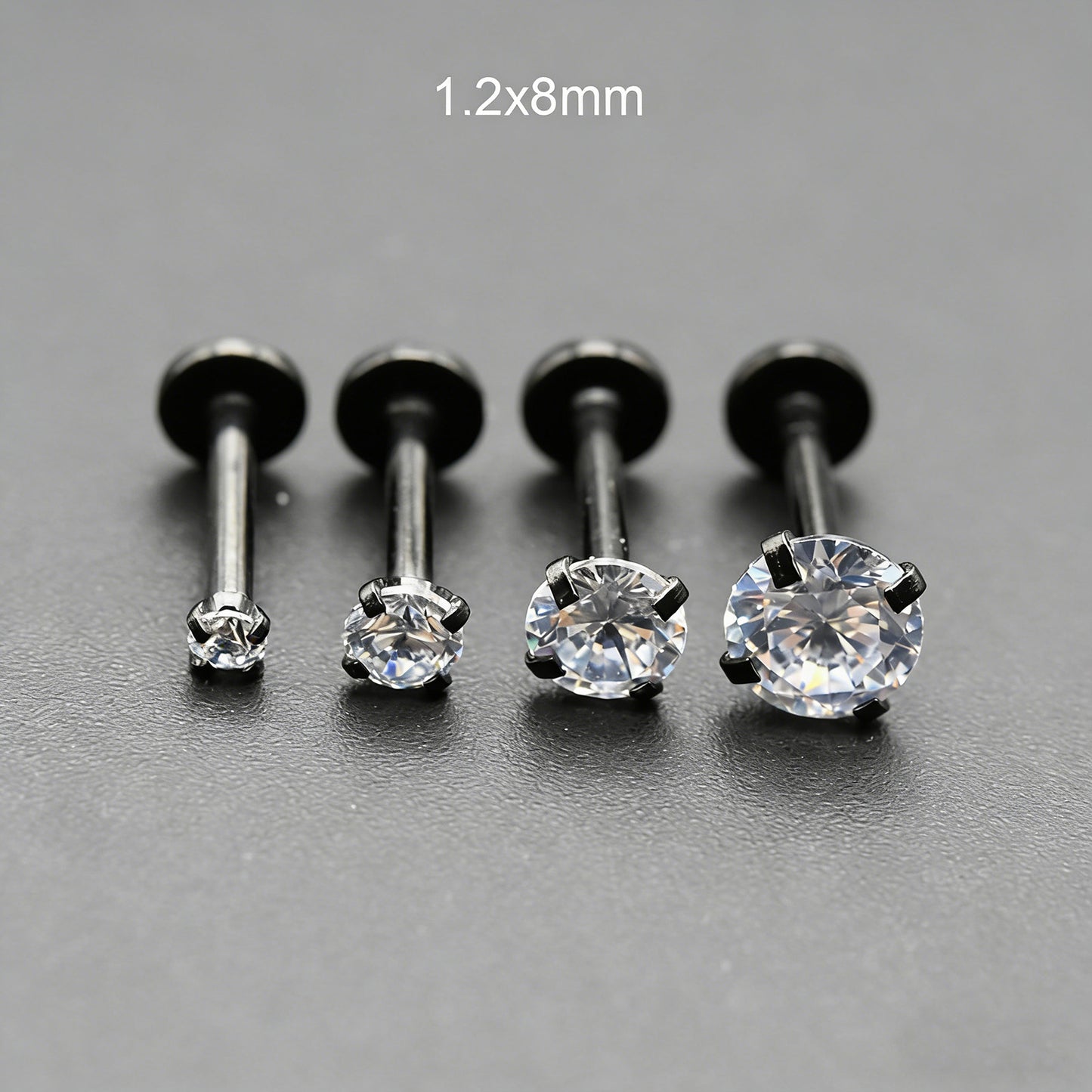 4 Pairs Set 316L Surgical Steel Labret Ear Nose Stud with 2-5mm Round CZ Flat Back Medusa Piercing Helix Cartilage Earrings 16G