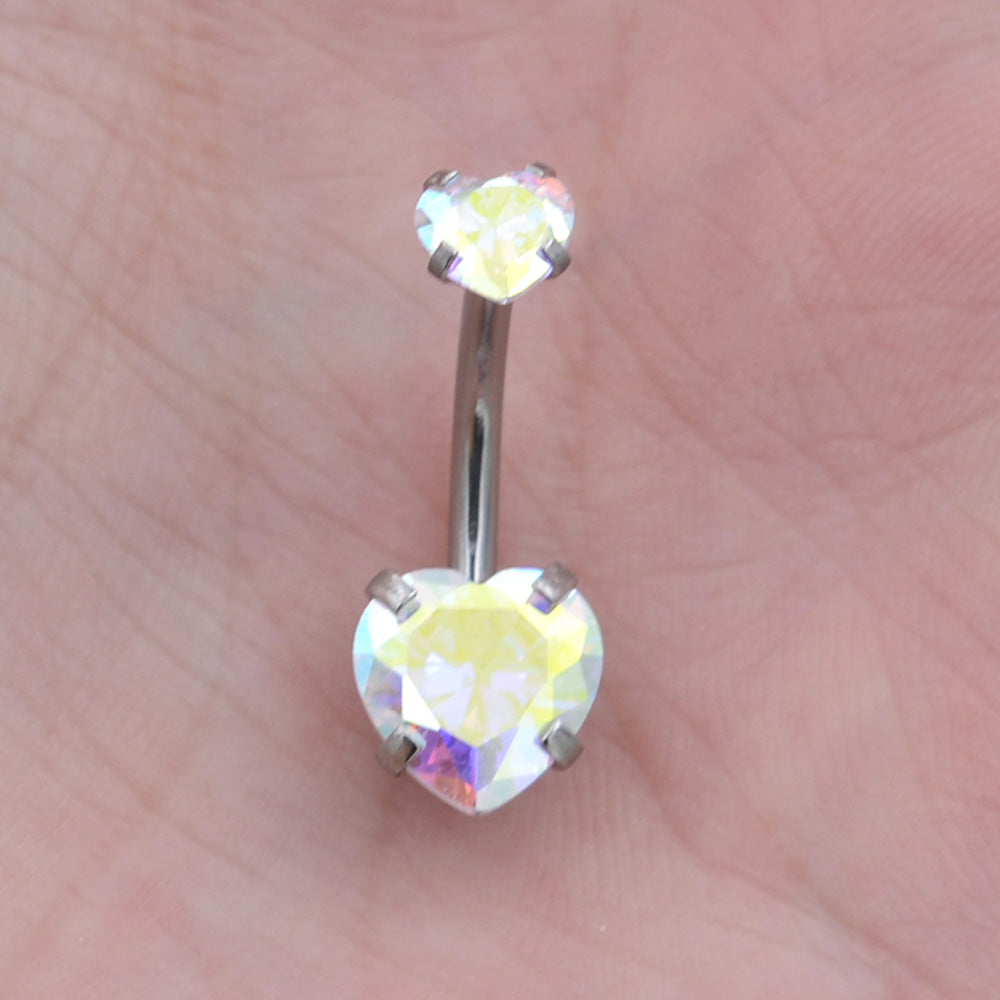 1 Piece Bright Zircon Heart Belly Button Rings Curved Barbell Piercing Navel Jewelry