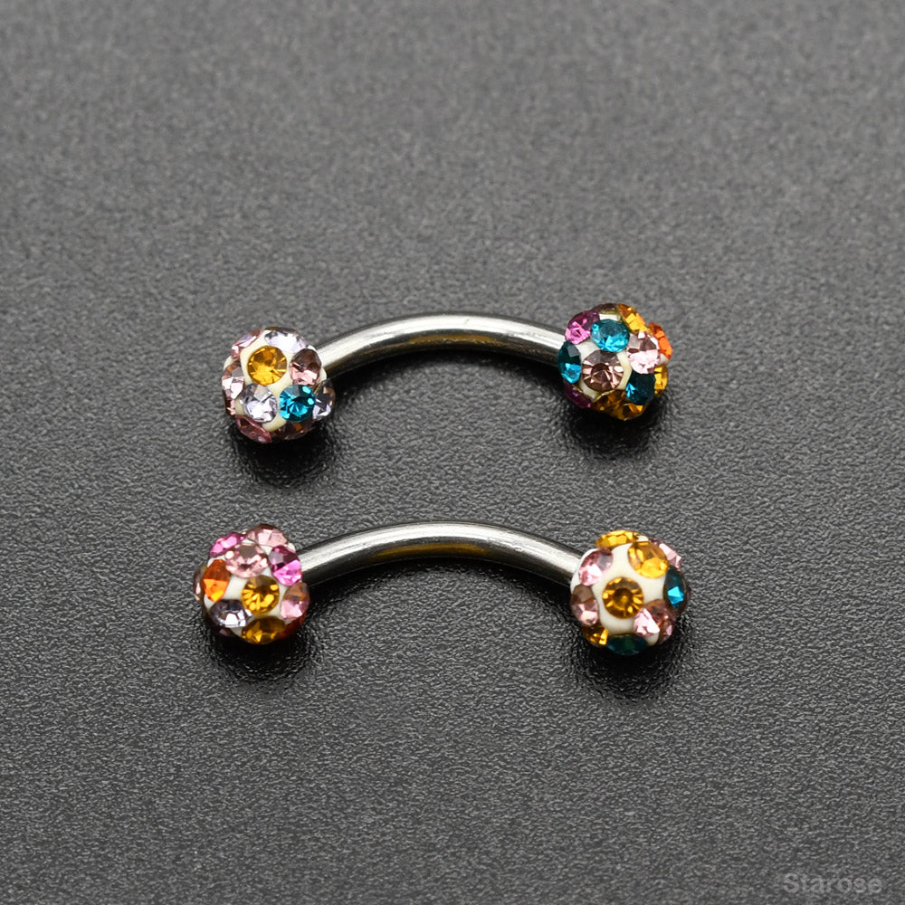 2 Piece-Pack Curved Barbell Piercing Crystal Ball Eyebrow Piercing Vertical Labret Ring