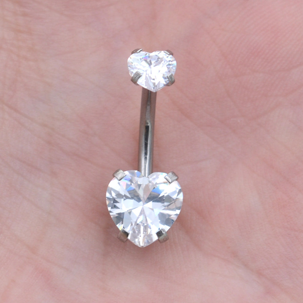 1 Piece Bright Zircon Heart Belly Button Rings Curved Barbell Piercing Navel Jewelry