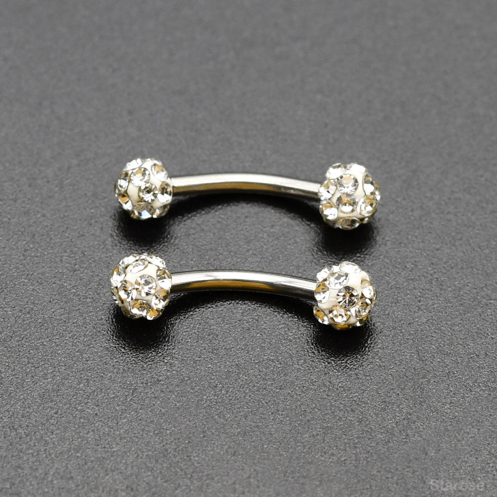 2 Piece-Pack Curved Barbell Piercing Crystal Ball Eyebrow Piercing Vertical Labret Ring
