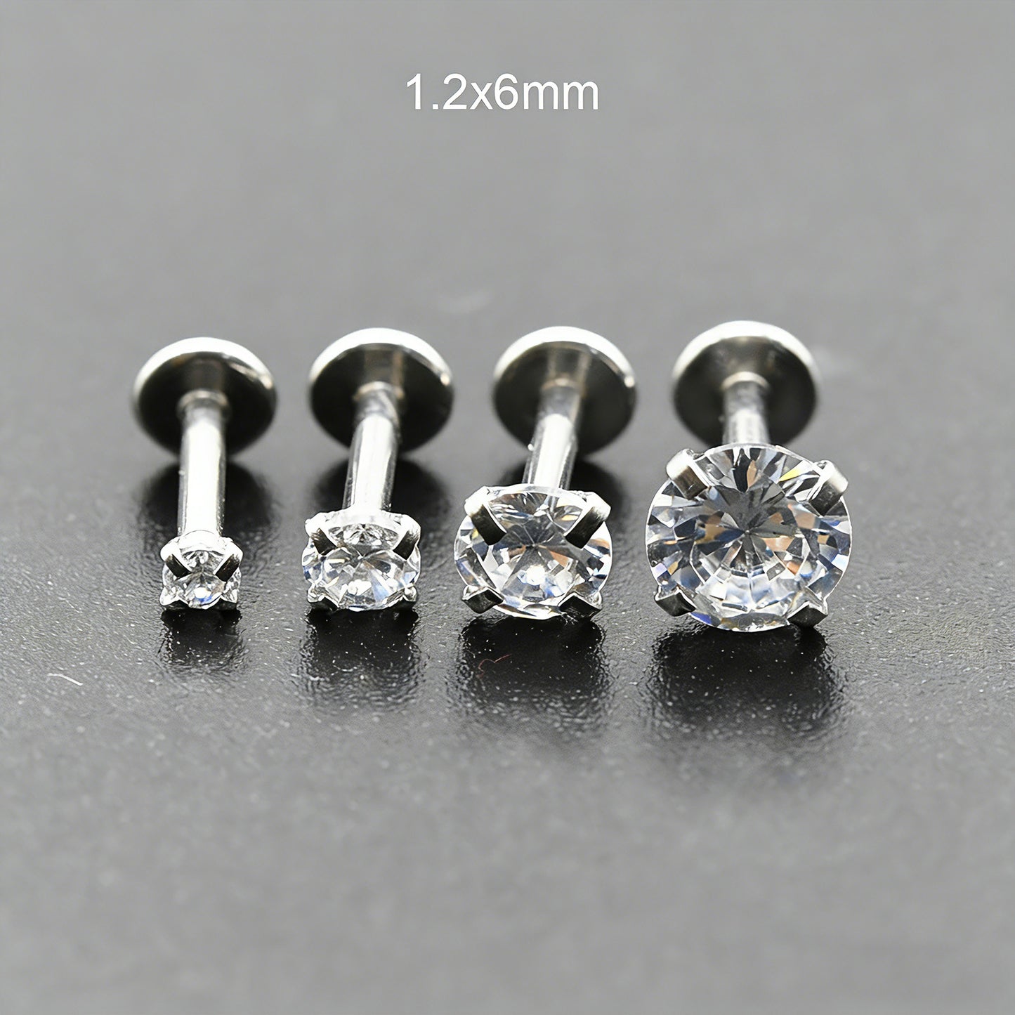 4 Pairs Set 316L Surgical Steel Labret Ear Nose Stud with 2-5mm Round CZ Flat Back Medusa Piercing Helix Cartilage Earrings 16G
