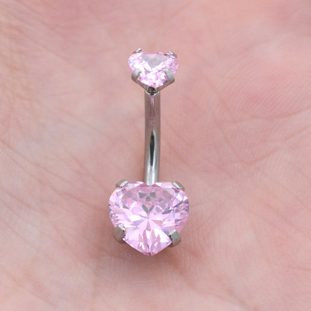 1 Piece Bright Zircon Heart Belly Button Rings Curved Barbell Piercing Navel Jewelry
