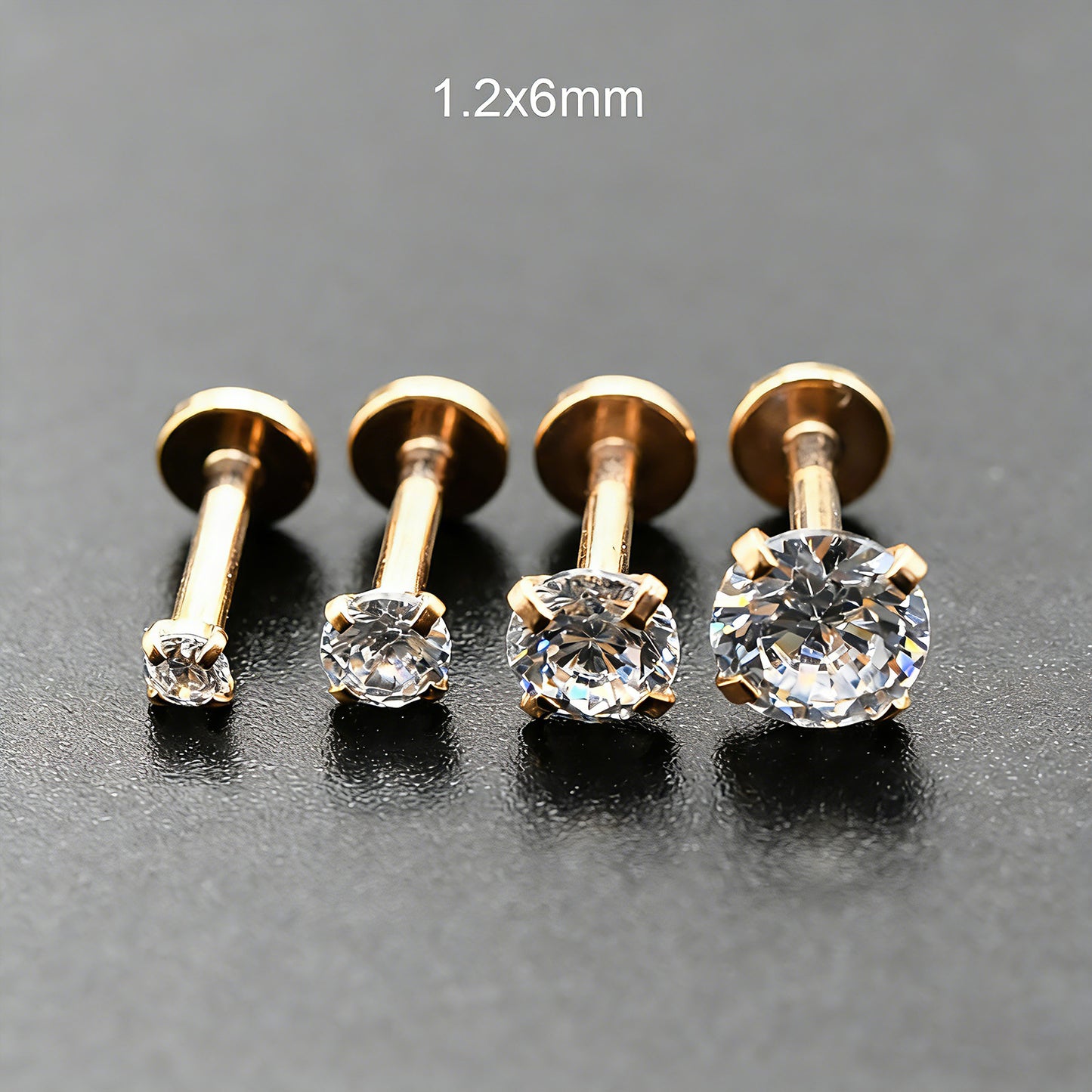 4 Pairs Set 316L Surgical Steel Labret Ear Nose Stud with 2-5mm Round CZ Flat Back Medusa Piercing Helix Cartilage Earrings 16G