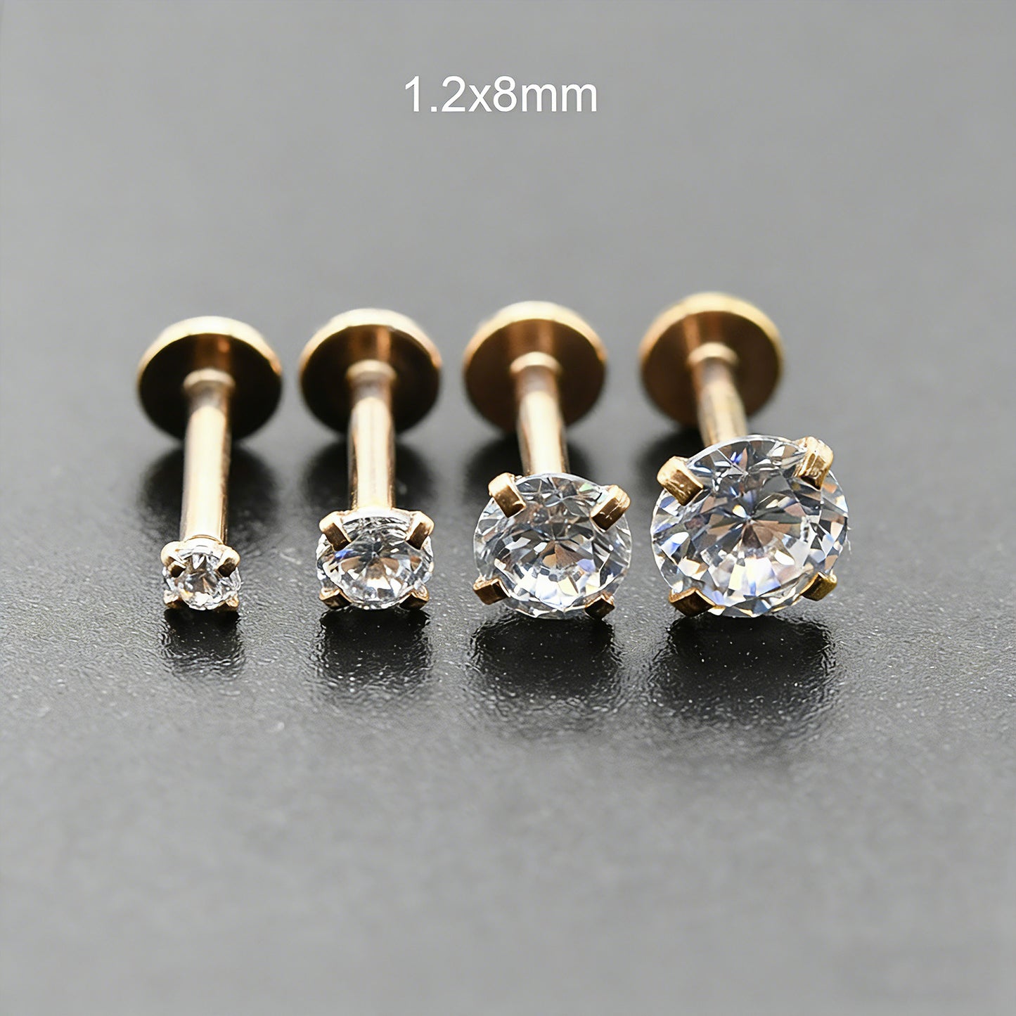 4 Pairs Set 316L Surgical Steel Labret Ear Nose Stud with 2-5mm Round CZ Flat Back Medusa Piercing Helix Cartilage Earrings 16G