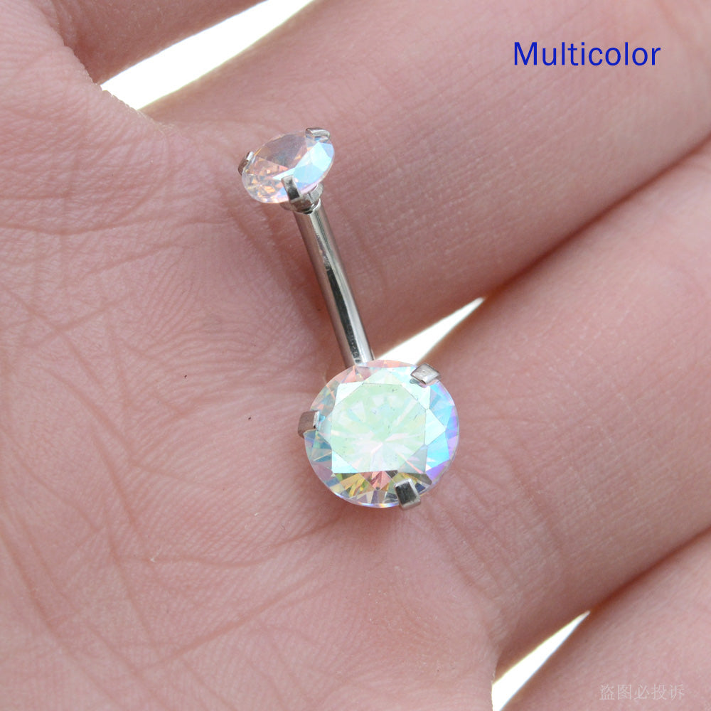 1 Piece Round Crystal Zircon Belly Button Rings Navel Piercing Barbell Jewelry