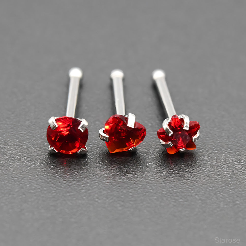 3Pcs Pack 0.8x7mm Bone Round Star Heart Crystal Nose Studs Stainless Steel Lip Nose Piercing Ear Jewelry
